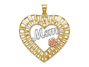 14k Tri-color Gold Diamond-Cut Mom Heart Charm