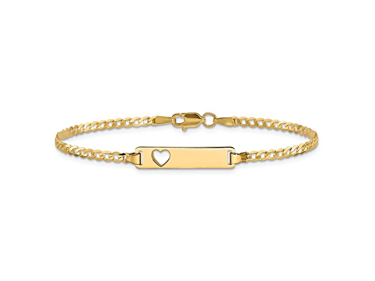 10k Yellow Gold Cut-out Heart Flat Curb Link ID Bracelet