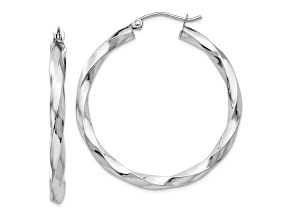 Rhodium Over 14k White Gold 1" Twisted Hoop Earrings