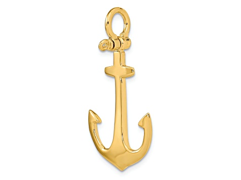 14k Yellow Gold 3D Polished Anchor Pendant