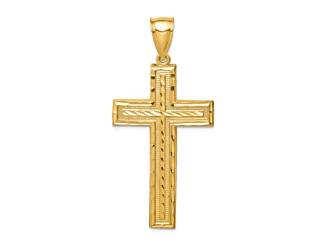 14K Yellow Gold Diamond-cut Cross Pendant