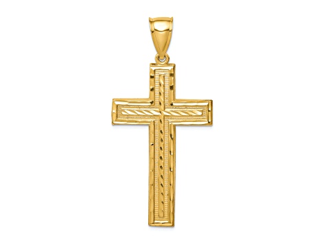 14K Yellow Gold Diamond-cut Cross Pendant - 12VNKA | JTV.com