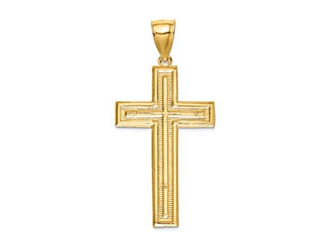 14K Yellow Gold Diamond-cut Cross Pendant