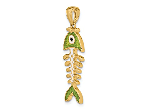 14k Yellow Gold Enamel 3D Fish Bone Charm