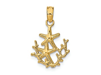 Picture of 14k Yellow Gold Textured Mini Double Starfish and Coral Charm