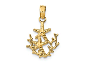 14k Yellow Gold Textured Mini Double Starfish and Coral Charm