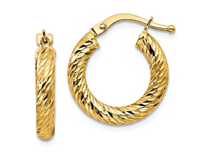 14k Yellow Gold 11/16" Diamond-Cut Round Hoop Earrings