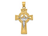 14K Yellow and White Gold INRI Celtic Crucifix Pendant