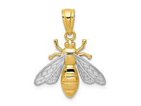 14k Two-tone Gold  Textured Bee Pendant