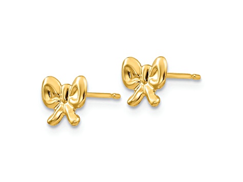 14K Yellow Gold Bow Post Earrings