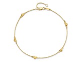 14K Yellow Gold Polished and Diamond-cut Heart with 1-inch Extension Anklet