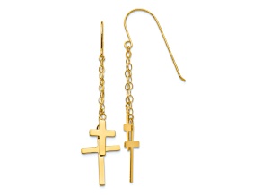 14k Yellow Gold Chain Cross Dangle Earrings