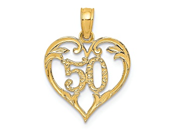 Picture of 14k Yellow Gold Textured 50 in Heart Cut-out Pendant