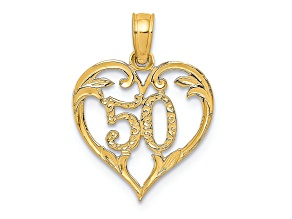 14k Yellow Gold Textured 50 in Heart Cut-out Pendant