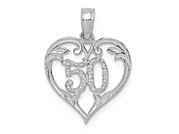 Picture of Rhodium Over 14k White Gold Textured 50 in Heart Cut-out Pendant