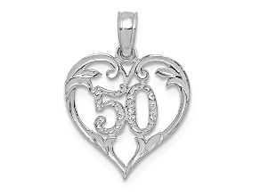 Rhodium Over 14k White Gold Textured 50 in Heart Cut-out Pendant