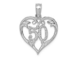 Rhodium Over 14k White Gold Textured 50 in Heart Cut-out Pendant