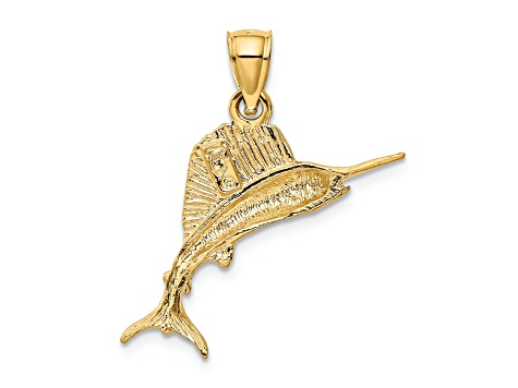 14k Yellow Gold Satin and Diamond-Cut Sailfish Pendant