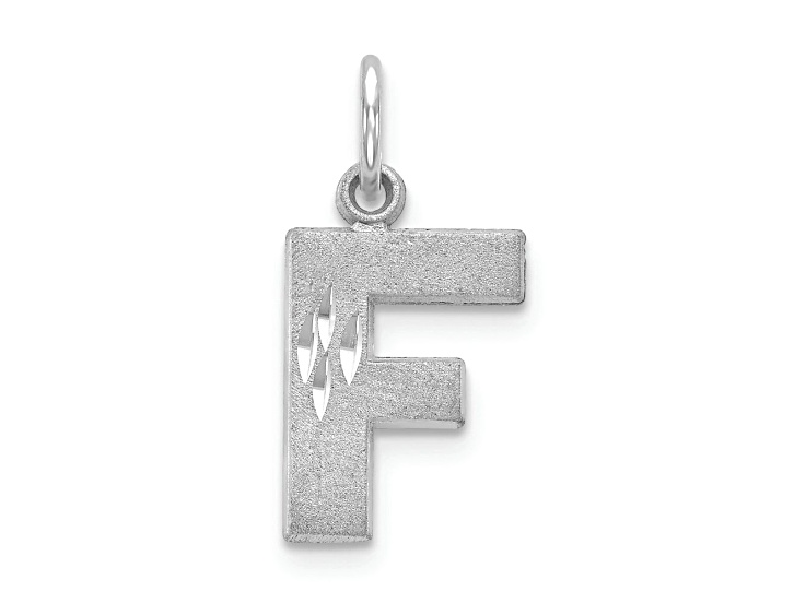 Rhodium Over 14k White Gold Satin and Diamond-Cut Letter F Initial Charm