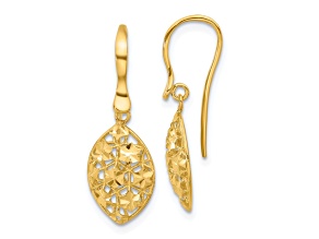 14K Yellow Gold Polished Diamond-cut Shepherd Hook Dangle Earrings