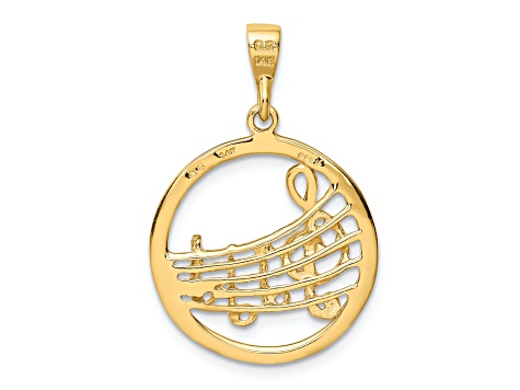 14k Yellow Gold Polished and Textured Musical Notes Circle Pendant