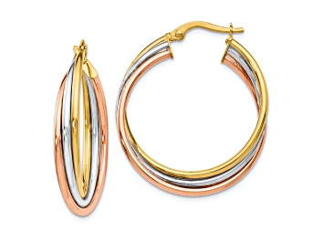 Picture of 14K Tri-color Gold 1 1/8 inch Polished Twisted Hoop Earrings