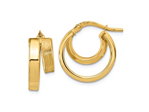 14K Yellow Gold 11/16" Polished and Brushed Square Tube Double Hoop Earrings