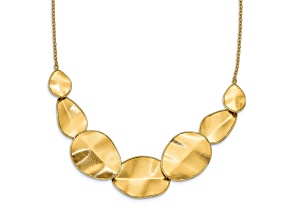 14K Yellow Gold Polished Textured with 2-inch Extension Necklace