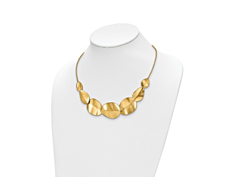 14K Yellow Gold Polished Textured with 2-inch Extension Necklace