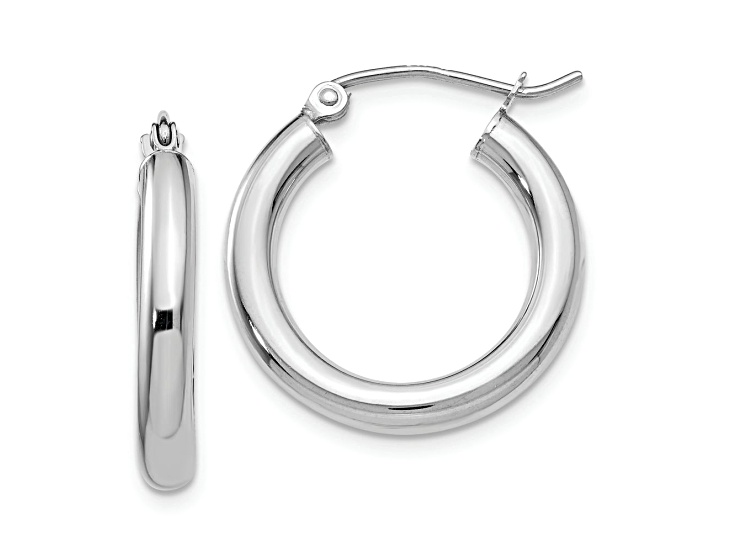 Rhodium Over 10k White Gold Polished 13/16" Tube Hoop Earrings