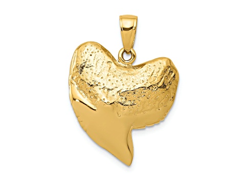 14k Yellow Gold Solid 3D Polished Shark Tooth Pendant