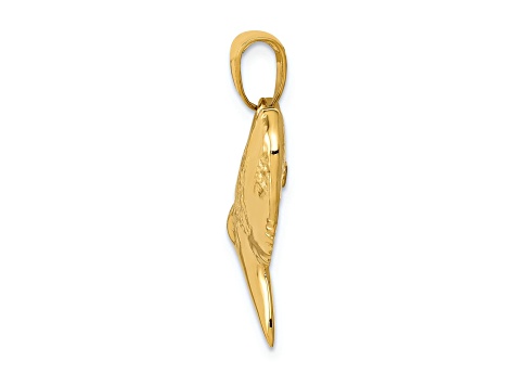 14k Yellow Gold Solid 3D Polished Shark Tooth Pendant