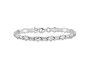 14K White Gold Polished Heart and X Bracelet