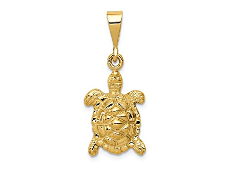 14k Yellow Gold Solid Polished and Textured Open-Backed Sea Turtle pendant