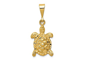 14k Yellow Gold Solid Polished and Textured Open-Backed Sea Turtle pendant