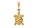 14k Yellow Gold Solid Polished and Textured Open-Backed Sea Turtle pendant