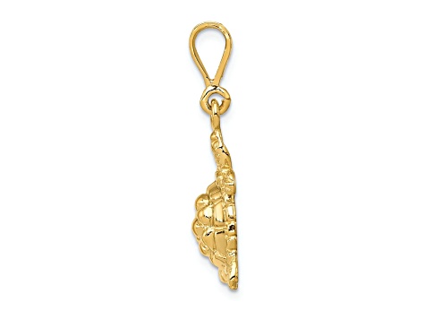 14k Yellow Gold Solid Polished and Textured Open-Backed Sea Turtle pendant