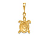 14k Yellow Gold Solid Polished and Textured Open-Backed Sea Turtle pendant