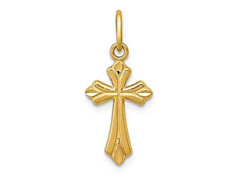 14K Yellow Gold Polished Diamond-cut Small Cross Charm