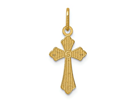 14K Yellow Gold Polished Diamond-cut Small Cross Charm