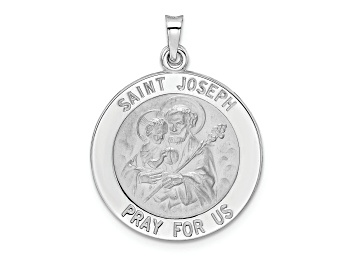 Picture of Rhodium Over 14k White Gold Solid Polished and Satin Saint Joseph Medal Pendant