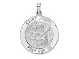 Rhodium Over 14k White Gold Solid Polished and Satin Saint Joseph Medal Pendant