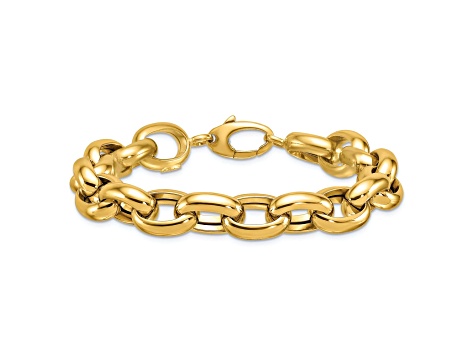 14K Yellow Gold 11.5mm Open Link Cable 8 inch Bracelet