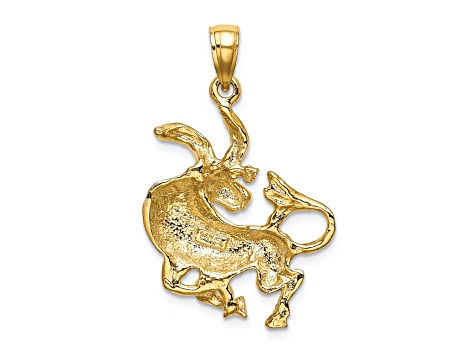 14k Yellow Gold 3D Textured Large Taurus Zodiac pendant