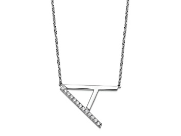 Picture of Rhodium Over 14k White Gold Sideways Diamond Initial A Pendant Cable Link 18 Inch Necklace