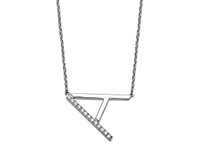 Rhodium Over 14k White Gold Sideways Diamond Initial A Pendant Cable Link 18 Inch Necklace