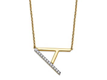 Picture of 14k Yellow Gold and Rhodium Over 14k Yellow Gold Sideways Diamond Initial A Pendant 18 Inch Necklace