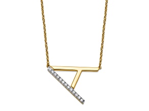 14k Yellow Gold and Rhodium Over 14k Yellow Gold Sideways Diamond Initial A Pendant 18 Inch Necklace