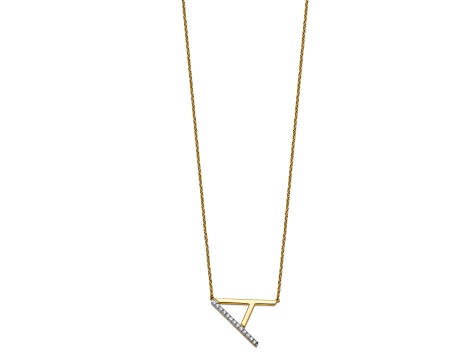 14k Yellow Gold and Rhodium Over 14k Yellow Gold Sideways Diamond Initial A Pendant 18 Inch Necklace
