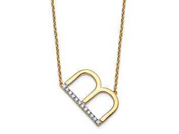 Picture of 14k Yellow Gold and Rhodium Over 14k Yellow Gold Sideways Diamond Initial B Pendant 18 Inch Necklace